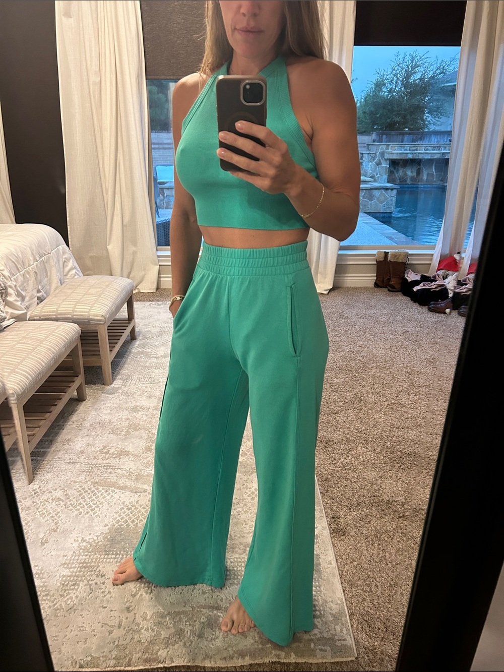 Women's Wide-Leg Pull-On Pants Set in Teal